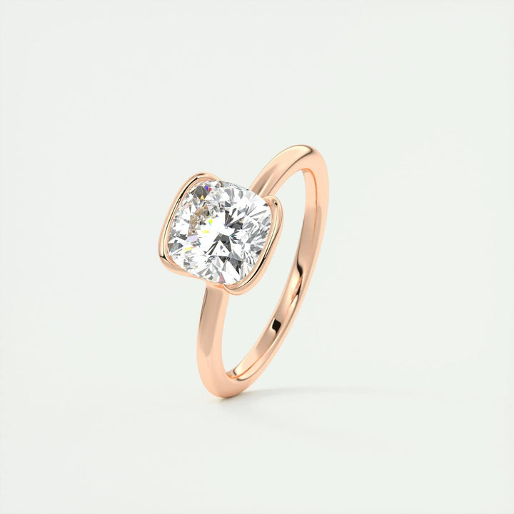 Cushion cut engagement ring side view showing band detail