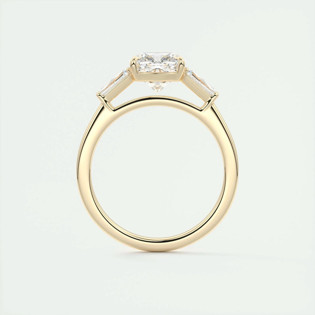 Classic cushion three stone engagement ring crafted for everyday wear