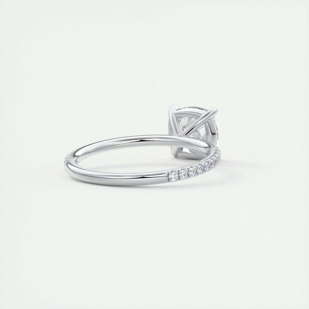Lifestyle shot of cushion pave diamond ring on hand