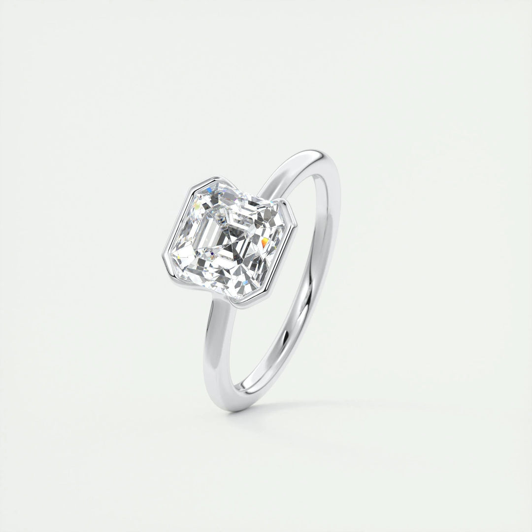 Macro shot of asscher cut diamond facets in solitaire ring setting