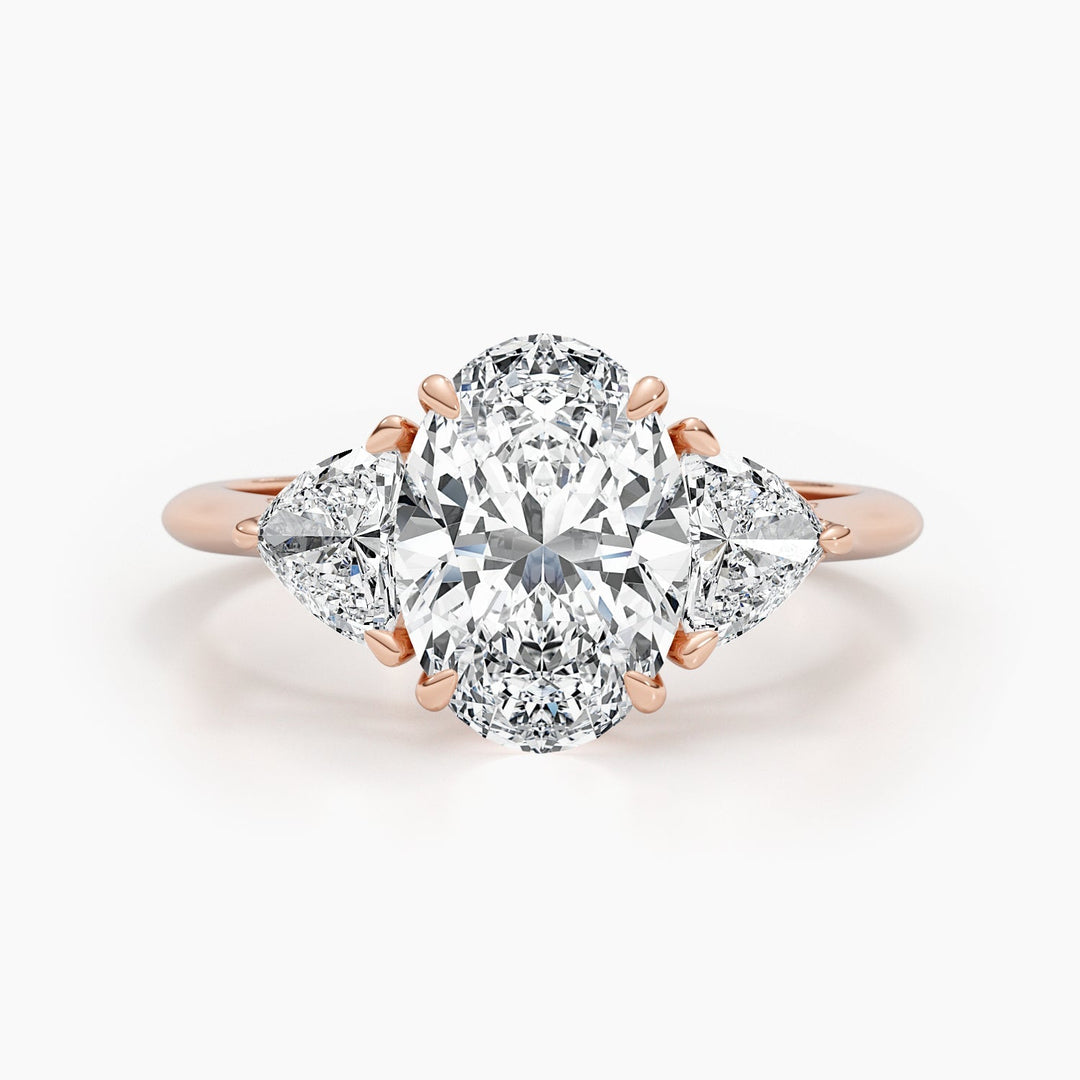 Oval three stone engagement ring with certified lab grown diamond