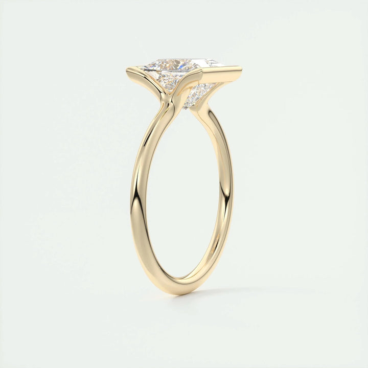 Princess solitaire engagement ring finished in polished solid gold