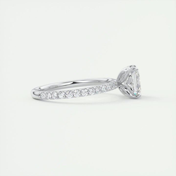 Asscher pave engagement ring with brilliant diamond sparkle