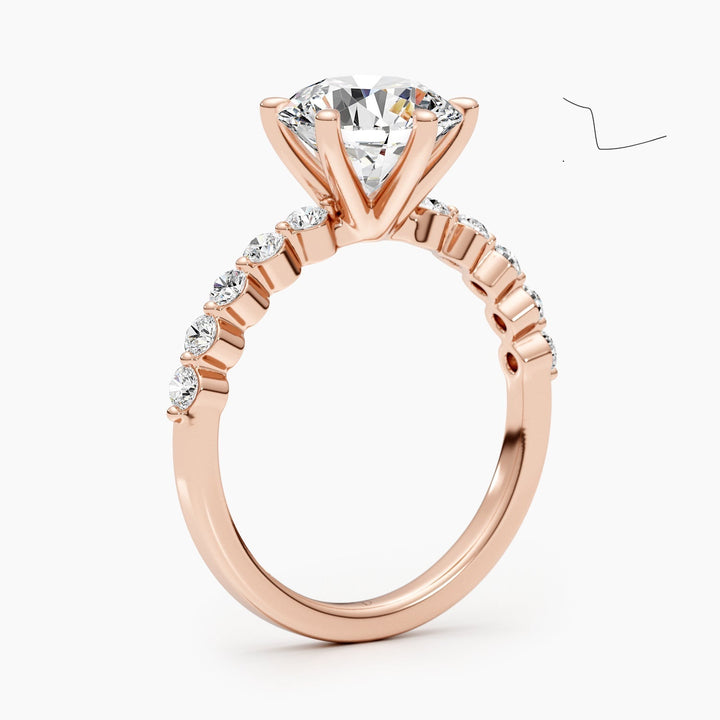 Round pave engagement ring finished in polished solid gold