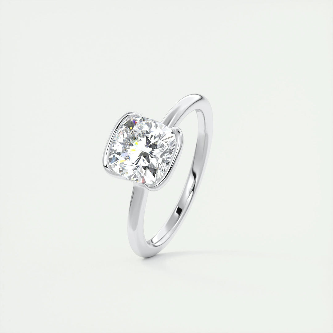 Handcrafted cushion cut solitaire lab grown diamond engagement ring