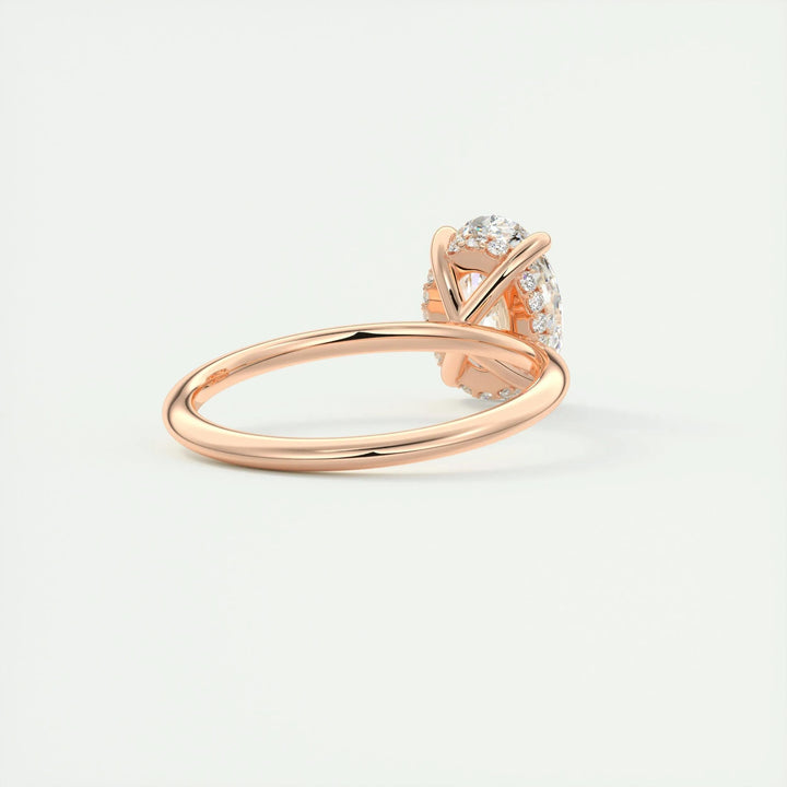 Handcrafted oval cut hidden halo lab grown diamond engagement ring