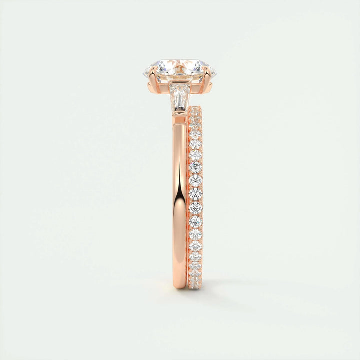 Round cut engagement ring side view showing band detail