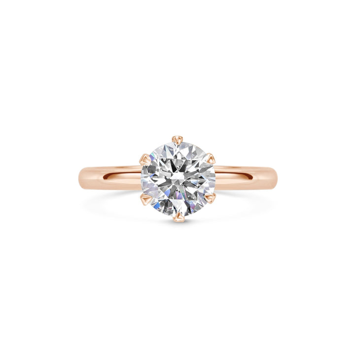 Macro shot of round cut diamond facets in solitaire ring setting