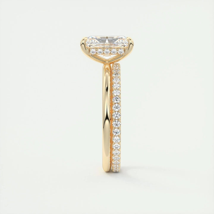 Radiant hidden halo engagement ring offered in gold and platinum