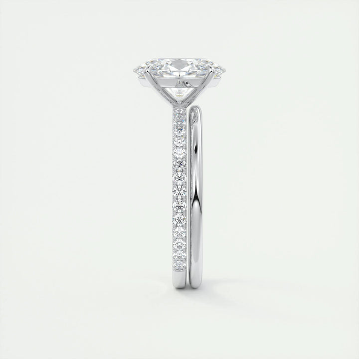 Oval pave lab grown diamond ring side profile in gold setting