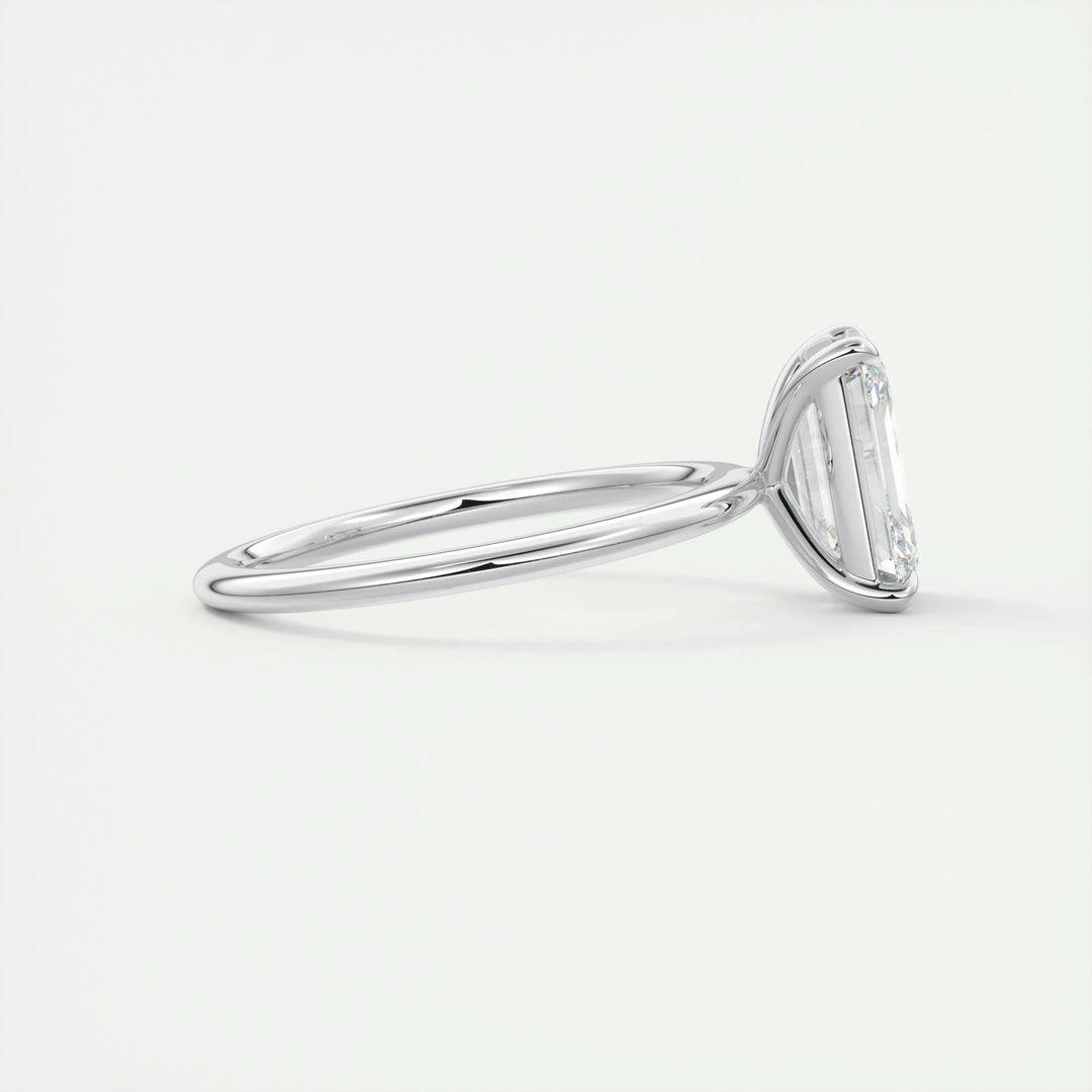 Top-down view of emerald cut solitaire engagement ring