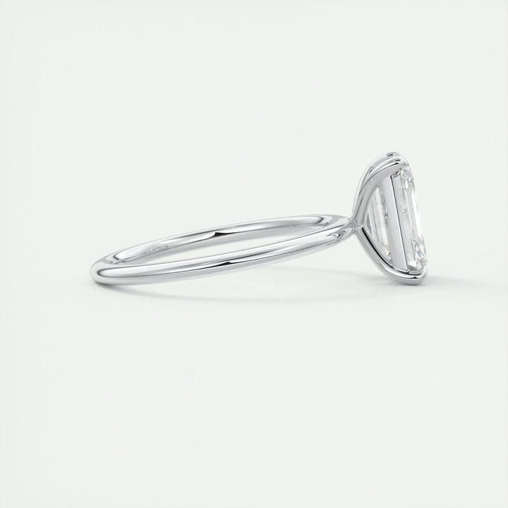 Top-down view of emerald cut solitaire engagement ring