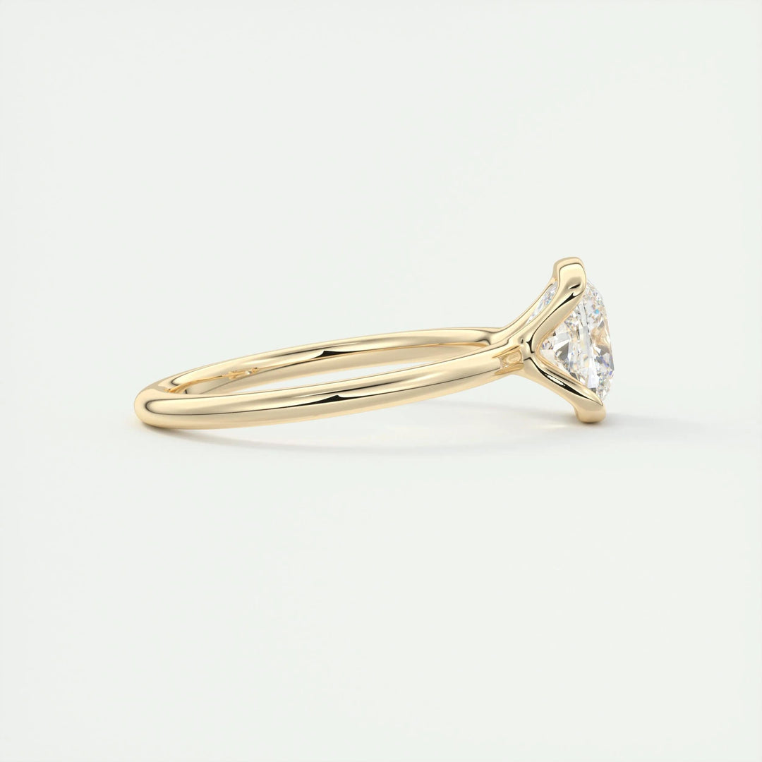 Cushion solitaire diamond ring displayed on jewelry stand