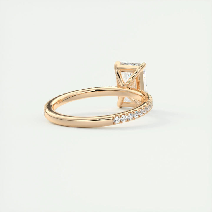 Radiant pave lab grown diamond ring fitted on finger