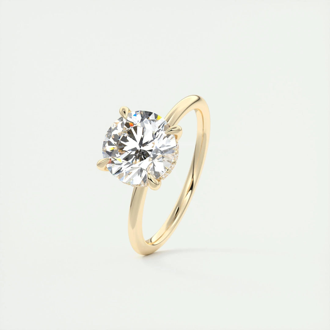 Round cut hidden halo engagement ring with IGI certified center diamond