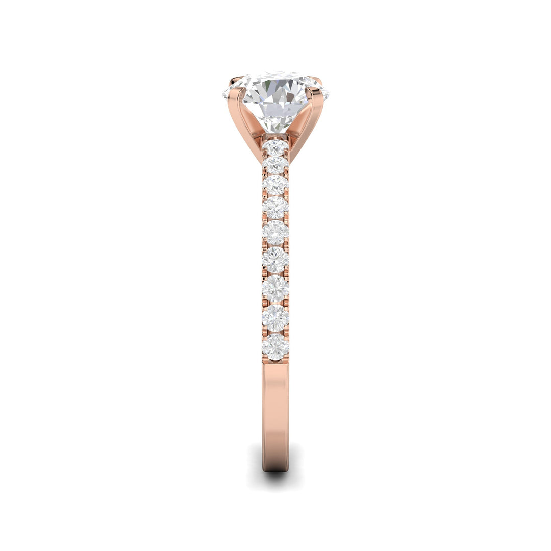 Round pave lab grown diamond ring side profile in gold setting