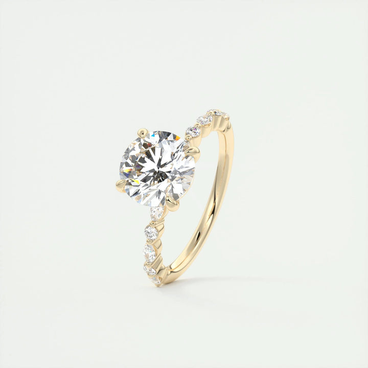 Fine craftsmanship detail on round pave engagement ring