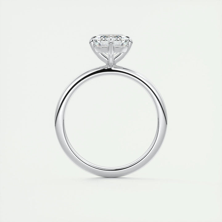 Top-down view of emerald cut solitaire engagement ring