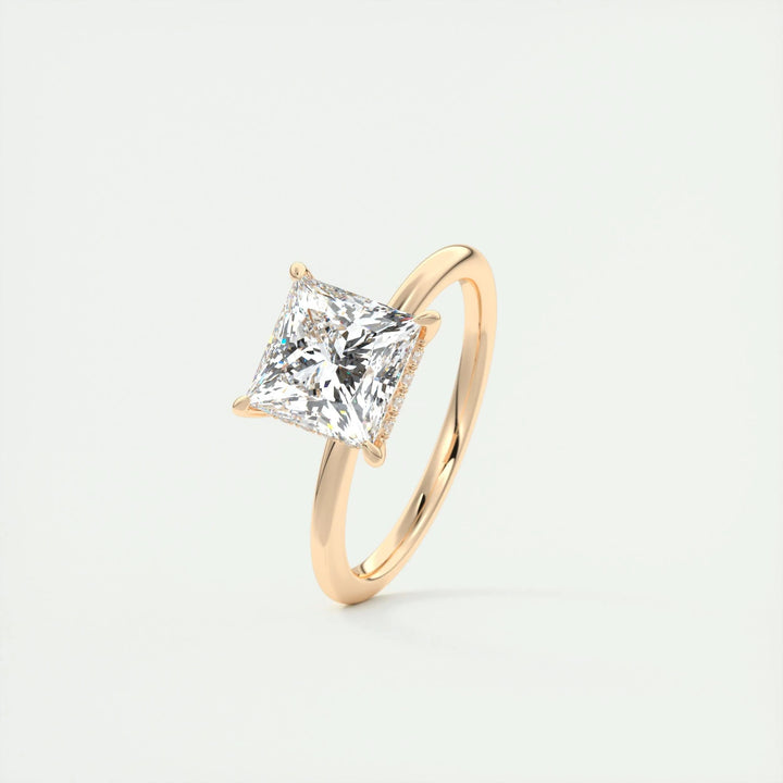 Princess hidden halo diamond engagement ring available in multiple metals