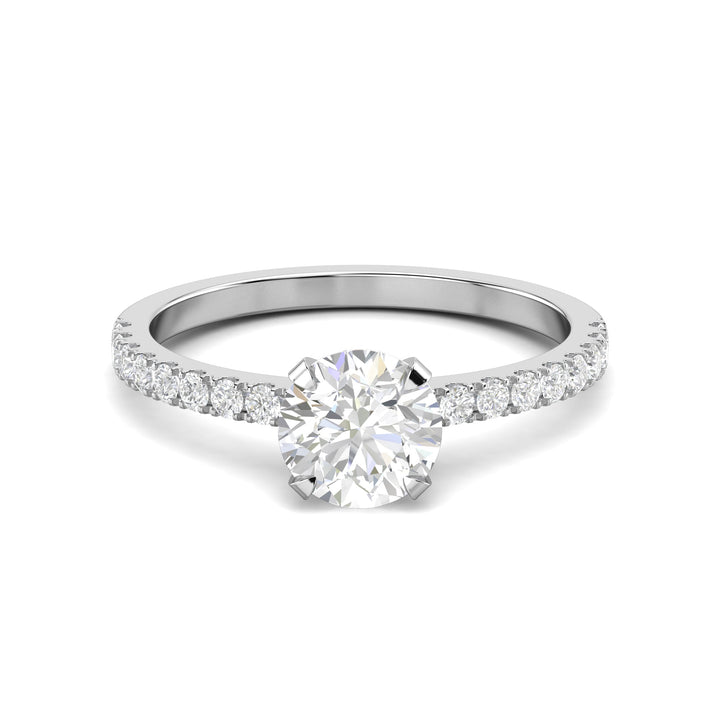 Fine craftsmanship detail on round pave engagement ring