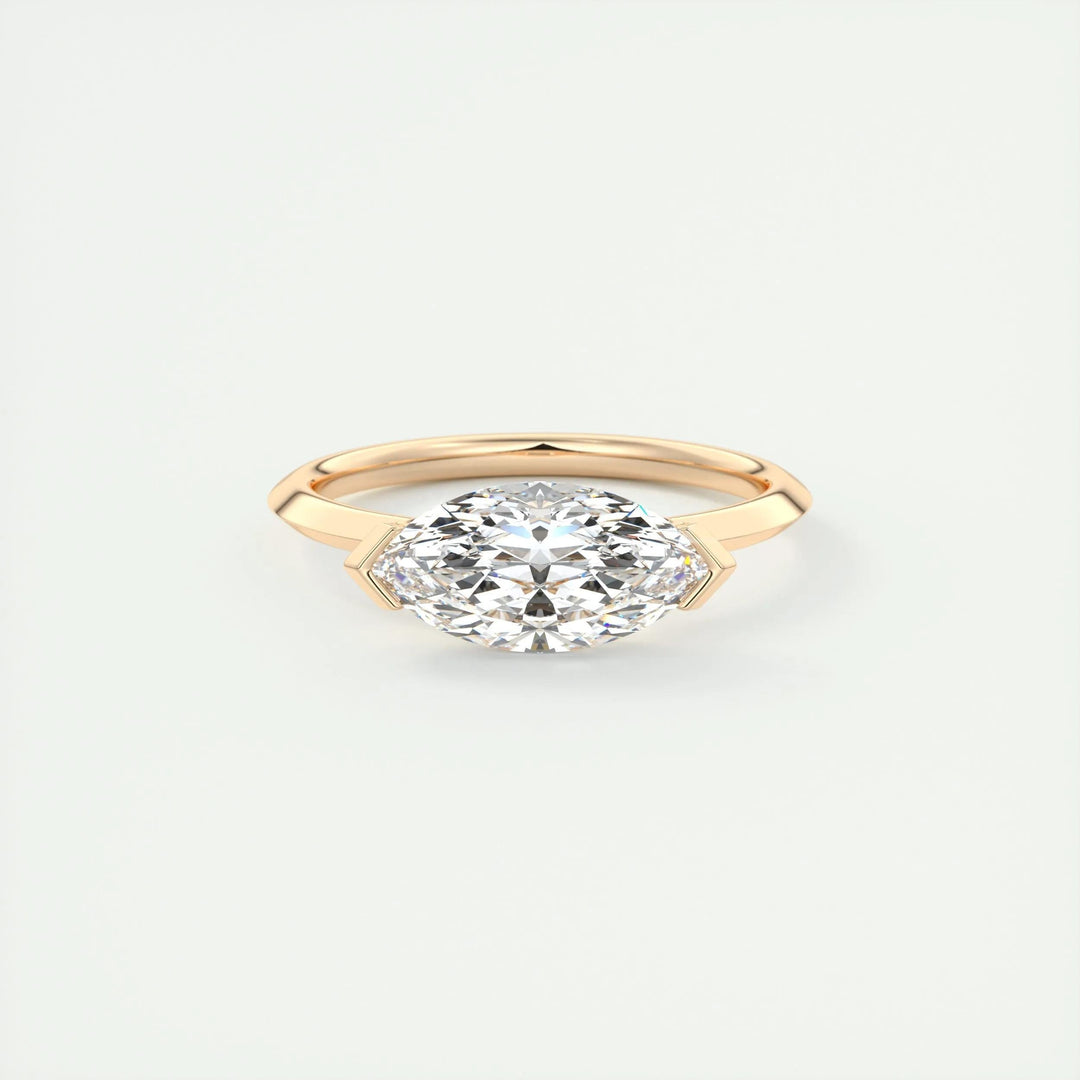 Marquise cut engagement ring side view showing band detail