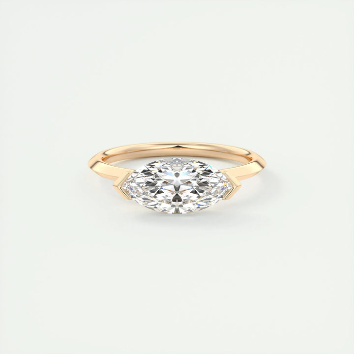 Marquise cut engagement ring side view showing band detail