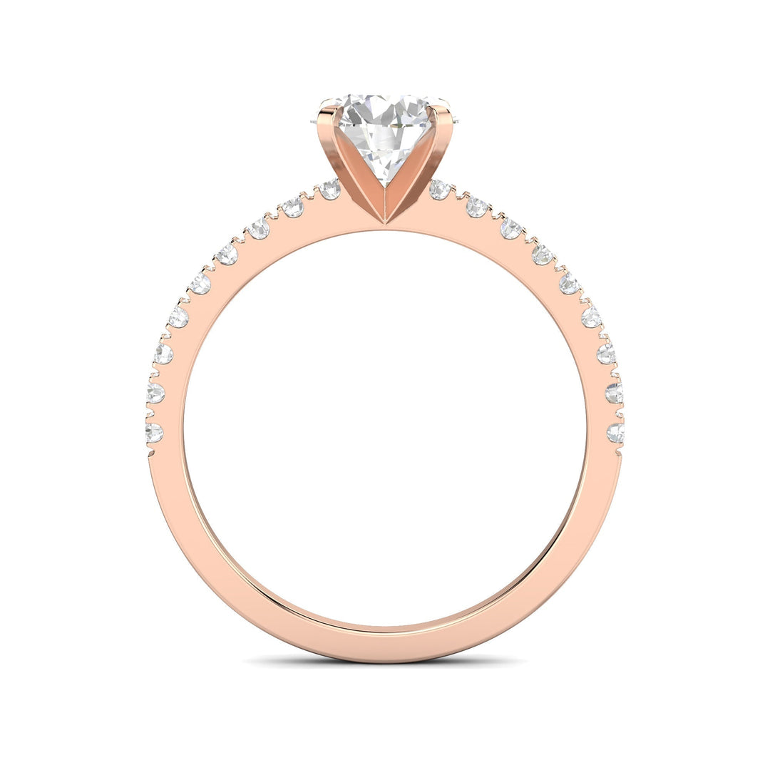 Side angle of round pave diamond engagement ring