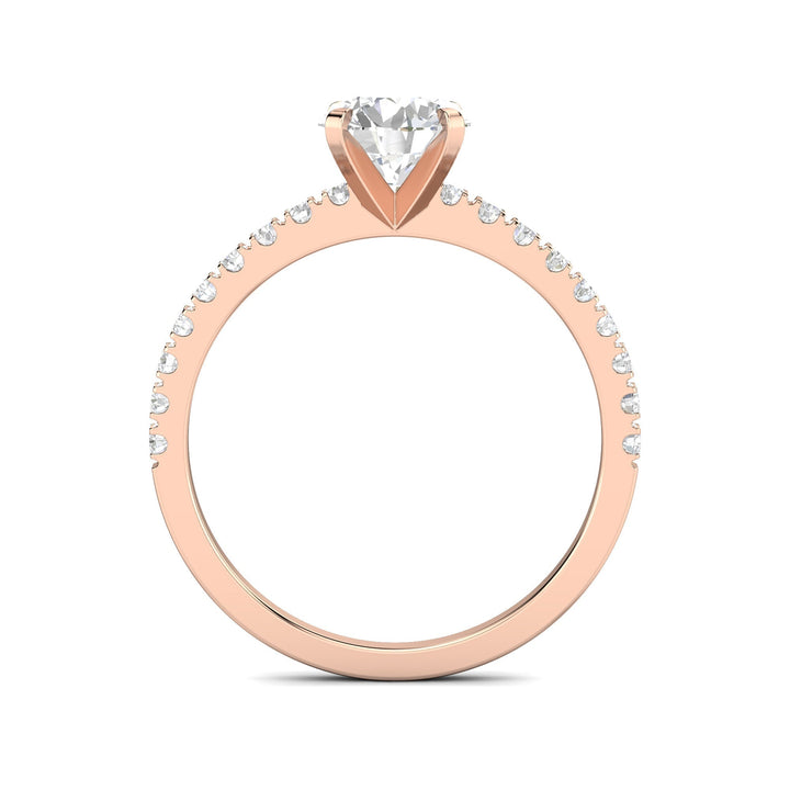 Side angle of round pave diamond engagement ring
