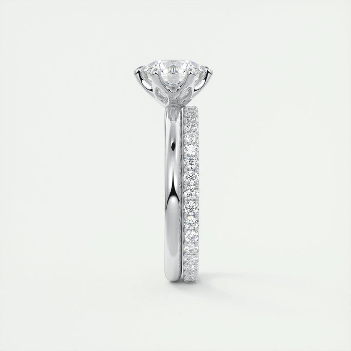 Angled view of round cut diamond in solitaire setting