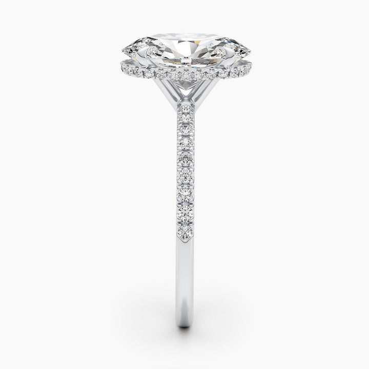 Lifestyle shot of oval pave diamond ring on hand