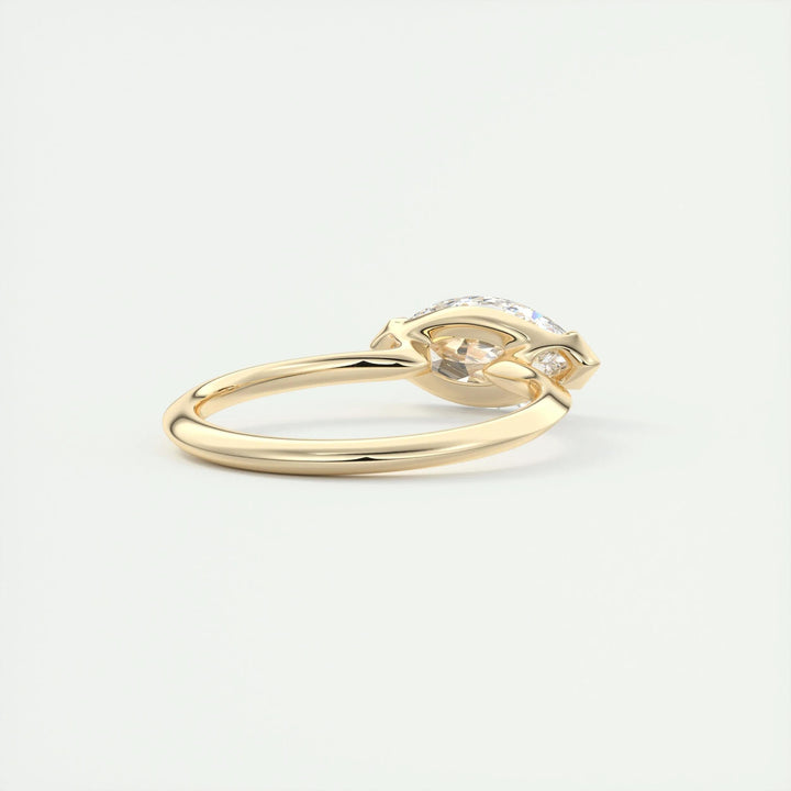Macro shot of marquise cut diamond facets in solitaire ring setting