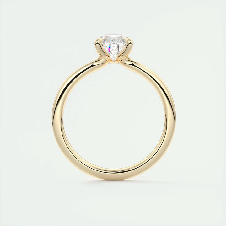 Pear cut engagement ring side view showing band detail