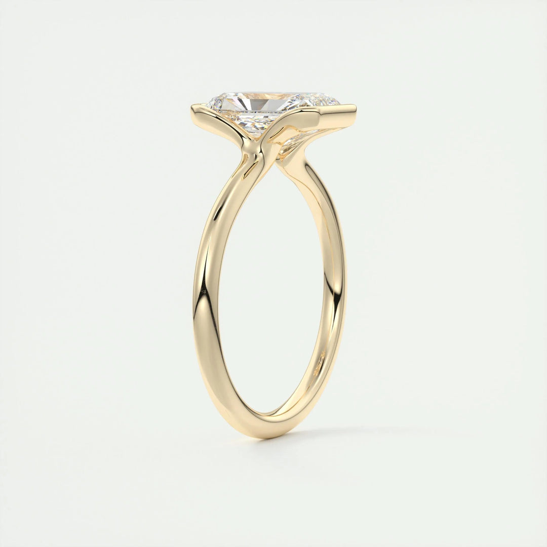 Radiant cut engagement ring side view showing band detail