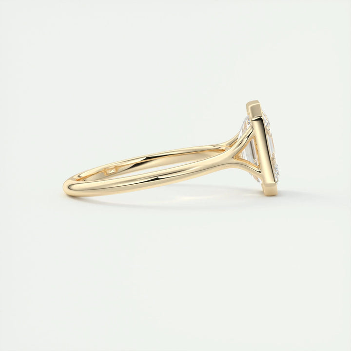 Emerald bezel lab grown diamond ring fitted on finger