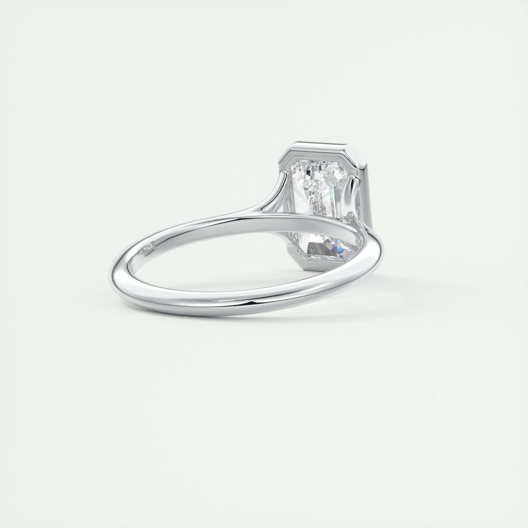 Emerald cut engagement ring side view showing band detail