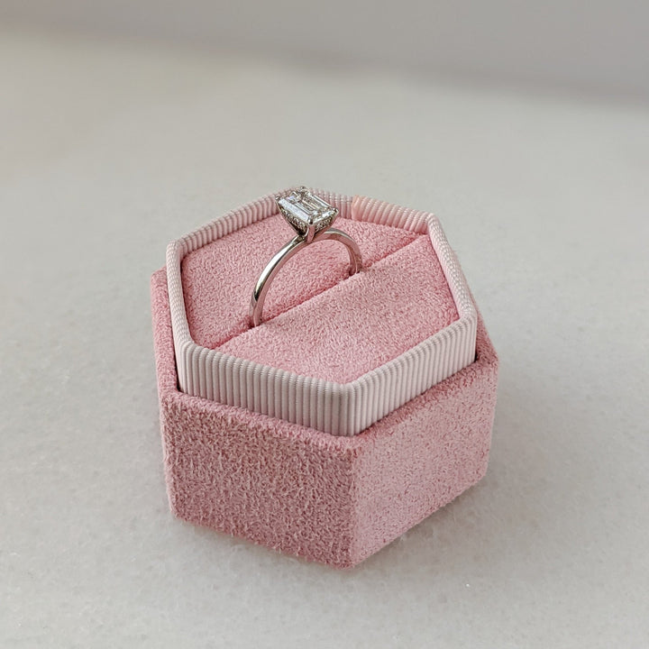 Shop emerald cut hidden halo lab grown diamond engagement ring online