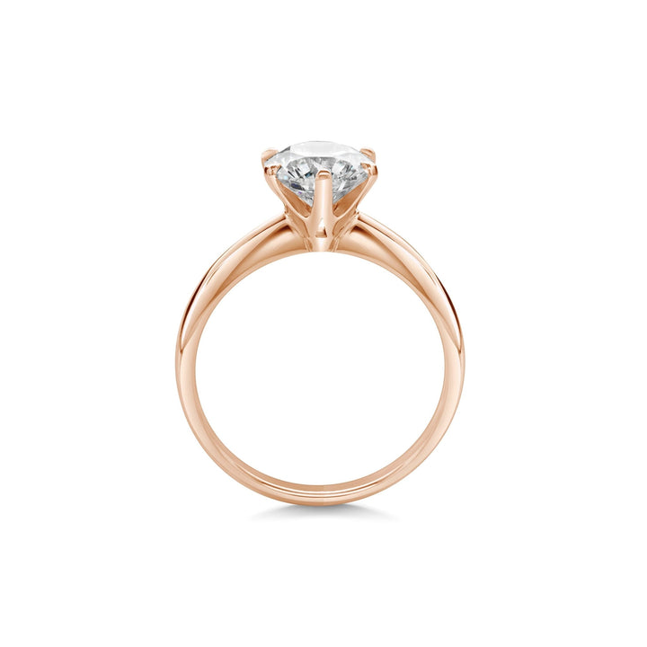 Round cut engagement ring side view showing band detail