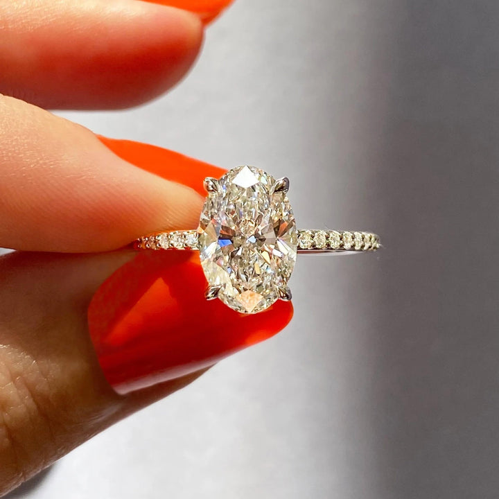 Buy oval cut pave diamond engagement ring with free shipping