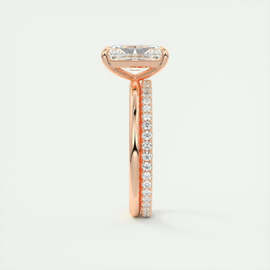 Radiant solitaire lab grown diamond ring fitted on finger