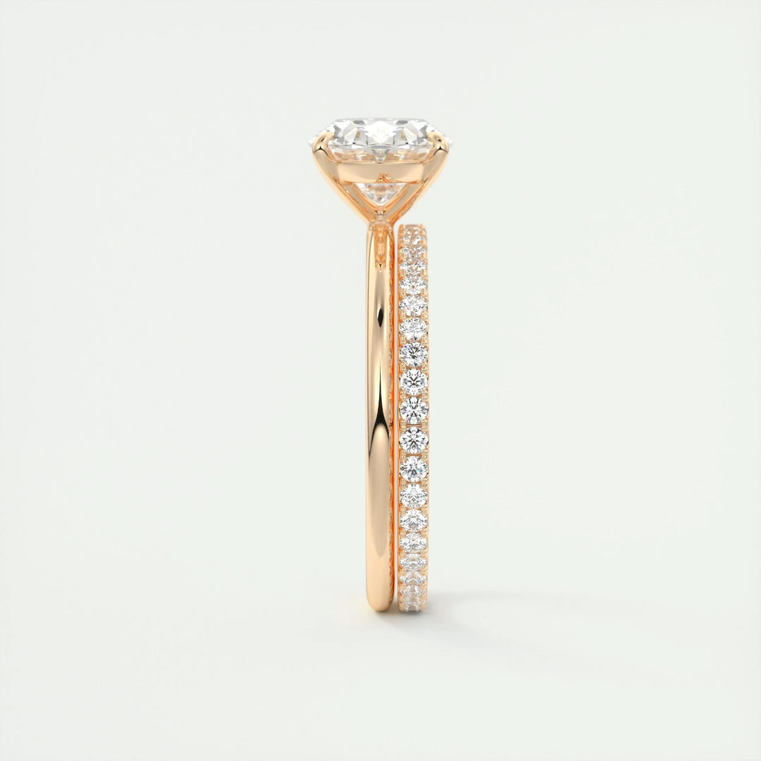 Side angle of oval east west diamond engagement ring