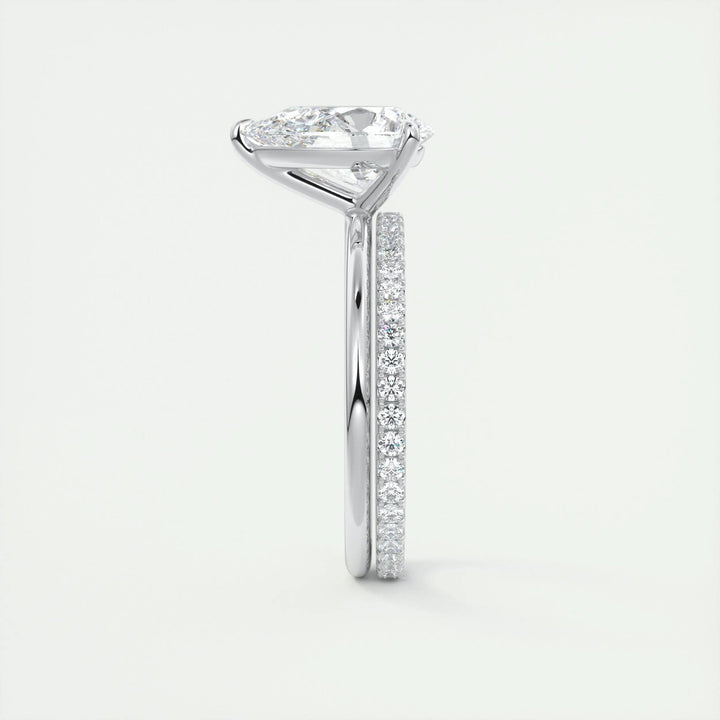 Macro shot of pear cut diamond facets in solitaire ring setting