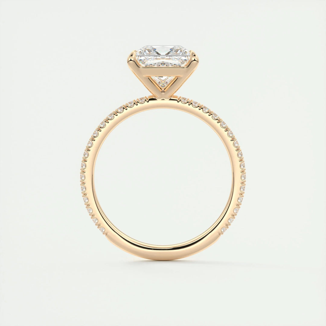 Side angle of princess pave diamond engagement ring