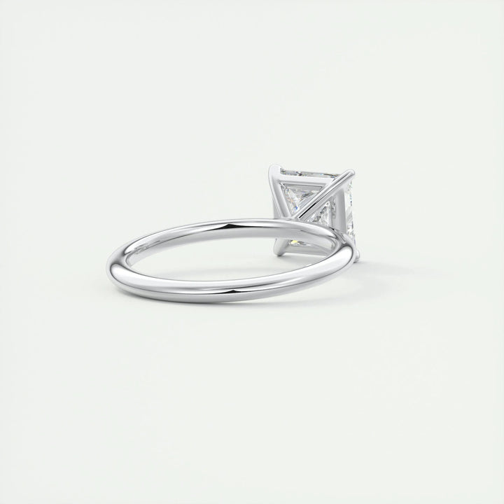 Close-up of princess cut center diamond in solitaire engagement ring