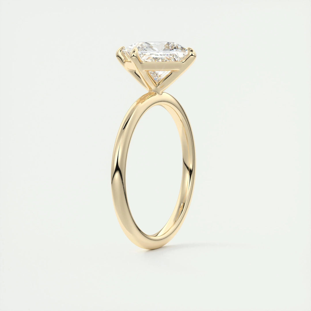 Profile view of princess cut solitaire engagement ring band