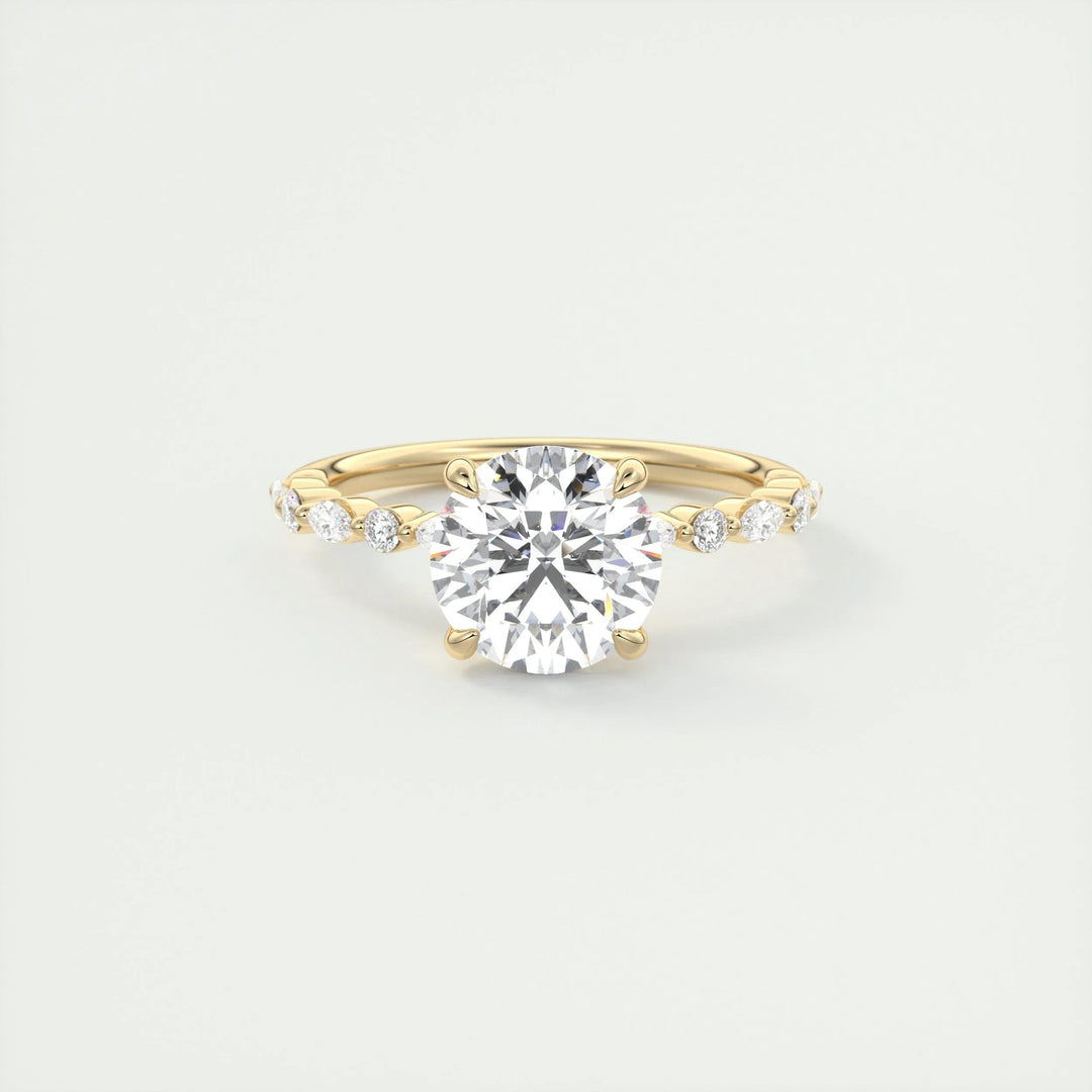 Premium round cut pave engagement ring crafted in solid gold