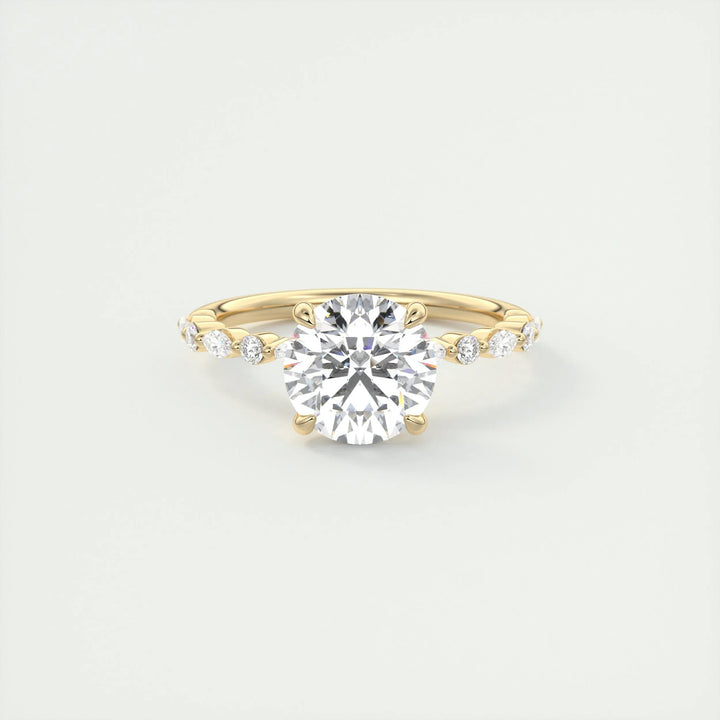 Premium round cut pave engagement ring crafted in solid gold