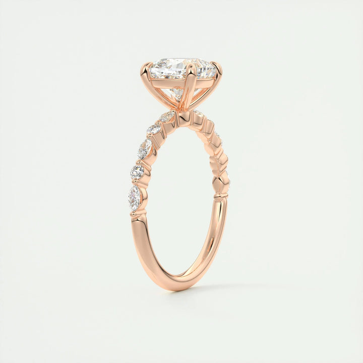 Profile view of cushion cut solitaire engagement ring band