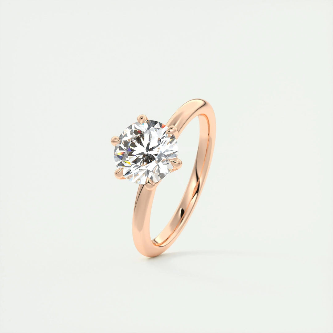 Round solitaire lab grown diamond ring fitted on finger