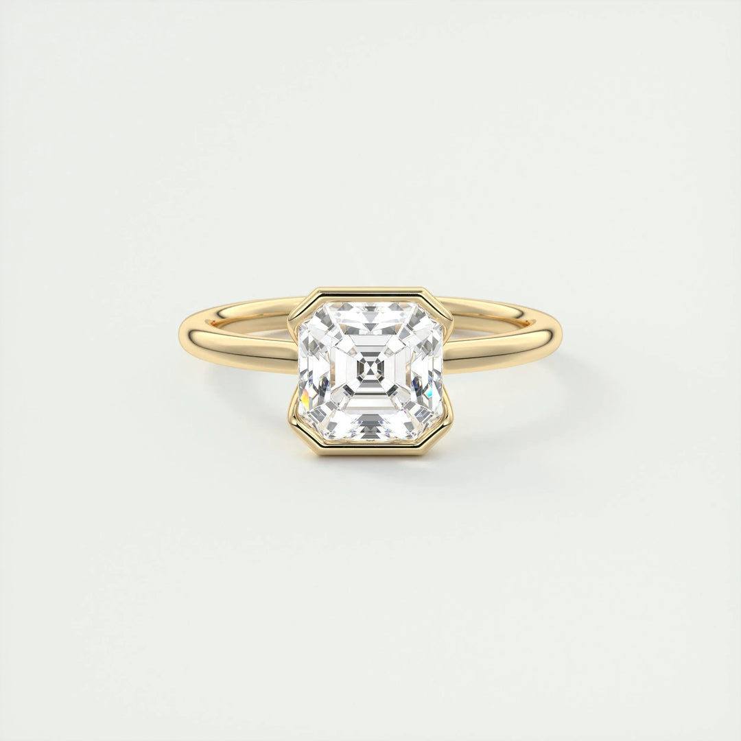 Profile view of asscher cut solitaire engagement ring band