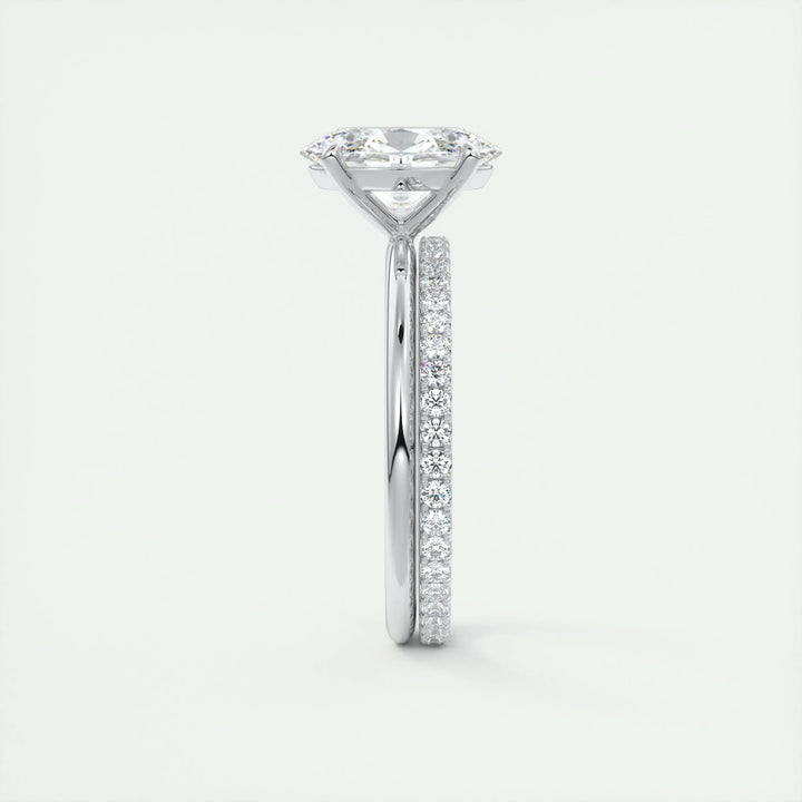 Oval solitaire engagement ring viewed from the side